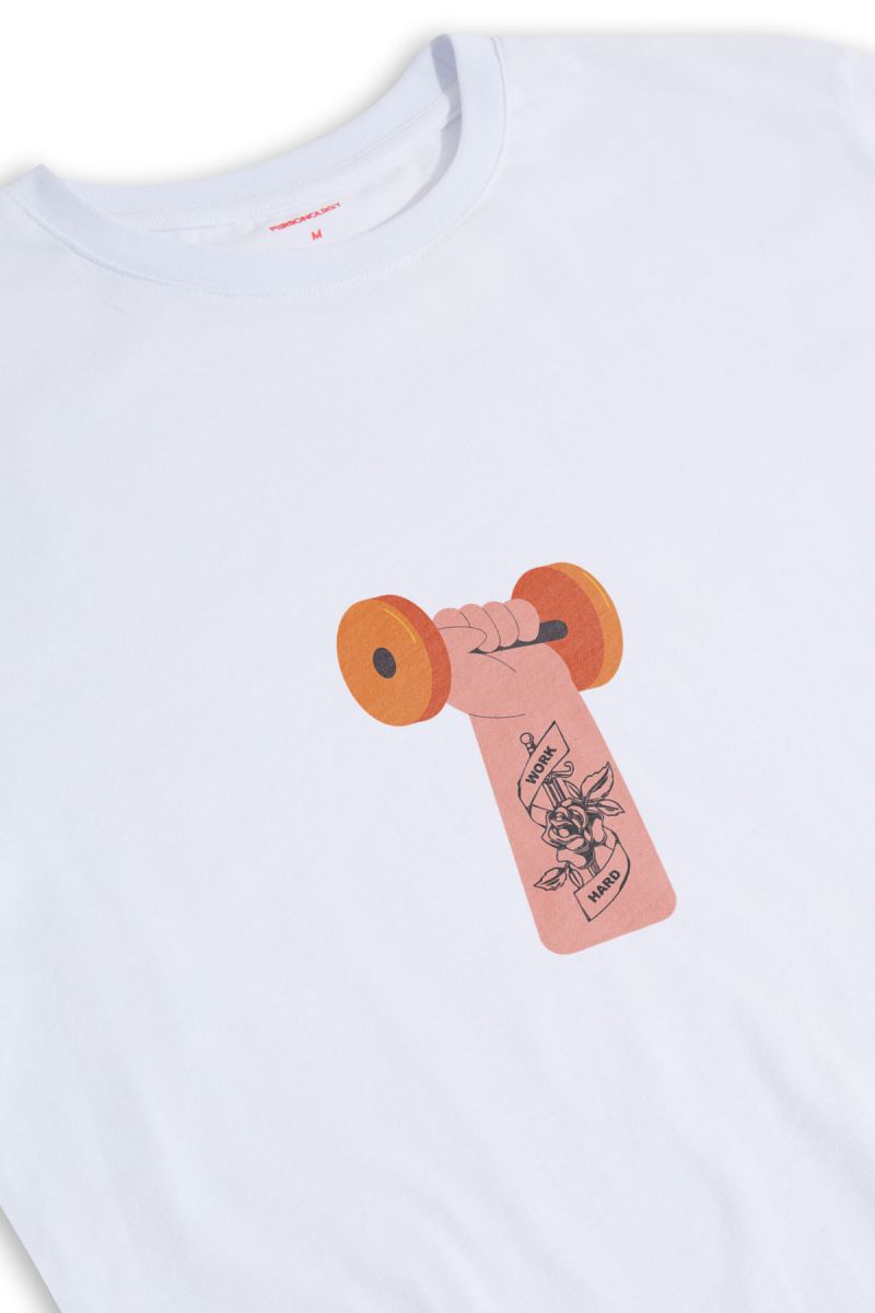 White Soft Fabric Punch Design Short Sleeve Tee