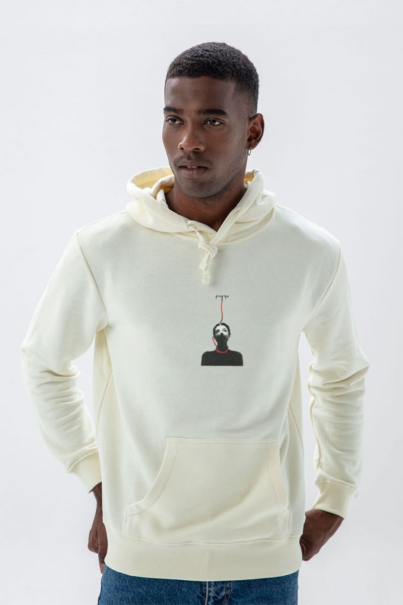 Ecru Premium Cotton Purge Design Pullover Hoodie