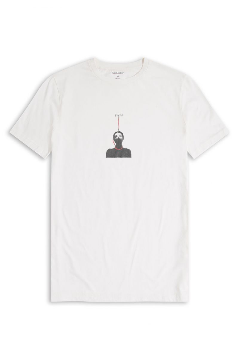 Off White Soft Fabric Purge Design Short Sleeve Tee
