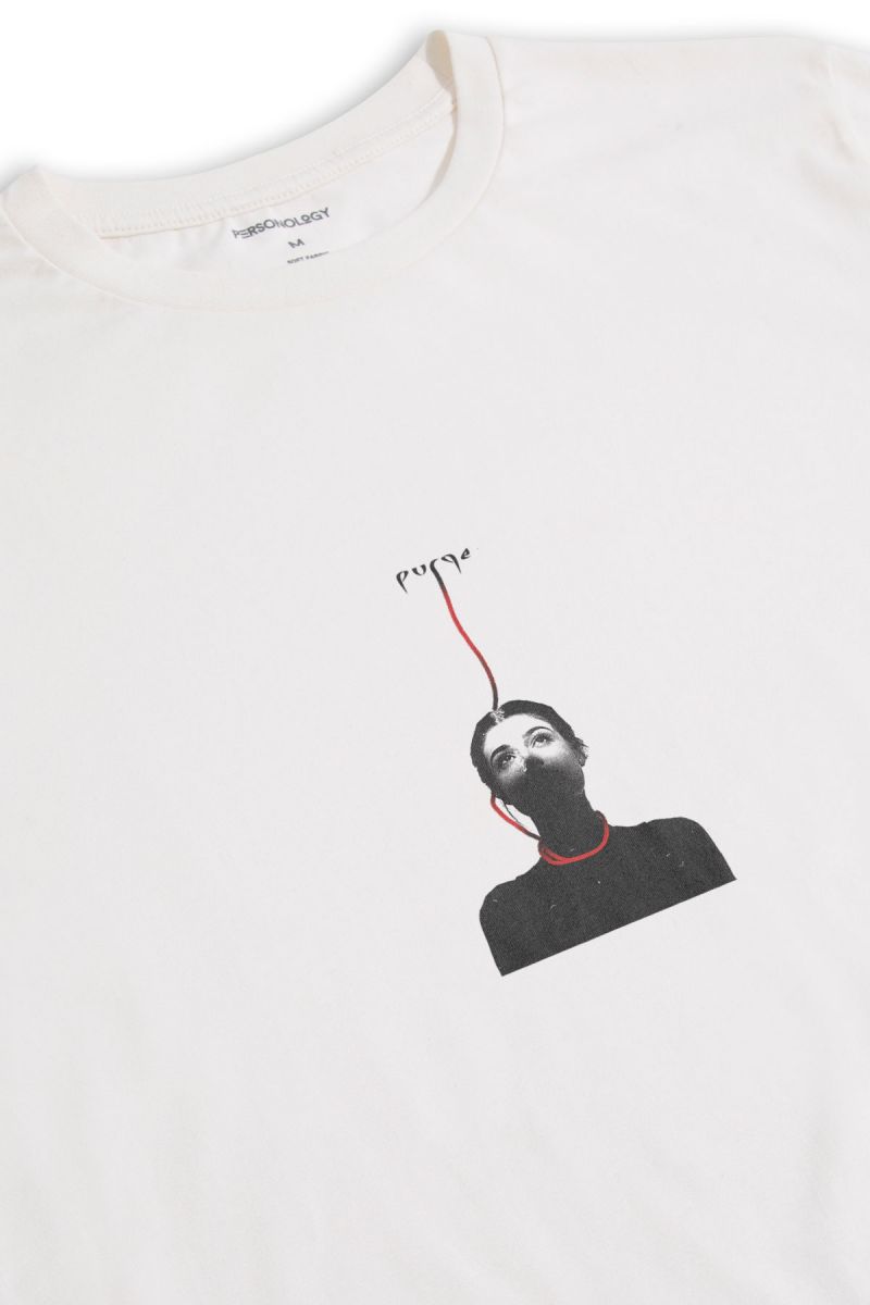 Off White Soft Fabric Purge Design Short Sleeve Tee