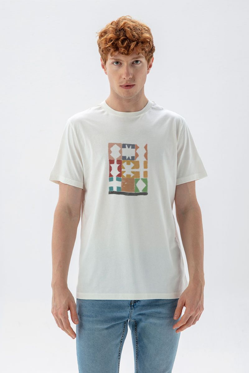 Off White Soft Fabric Royal Game of Ur Design Short Sleeve Tee
