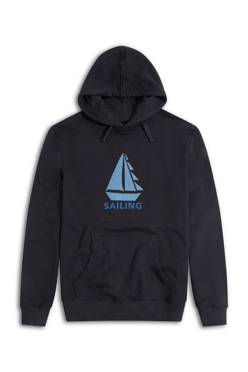 Black Premium Cotton Sailing Design Pullover Hoodie