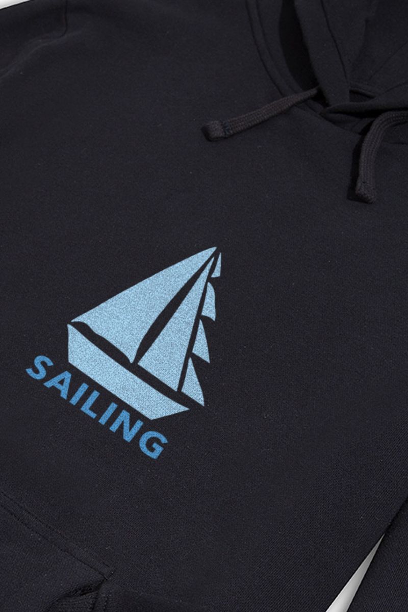 Black Premium Cotton Sailing Design Pullover Hoodie