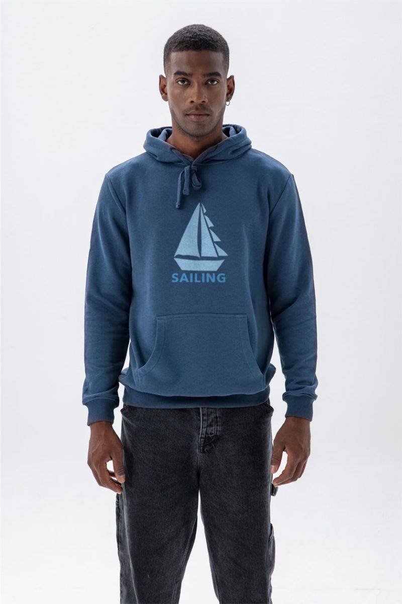 Navy Premium Cotton Sailing Design Pullover Hoodie