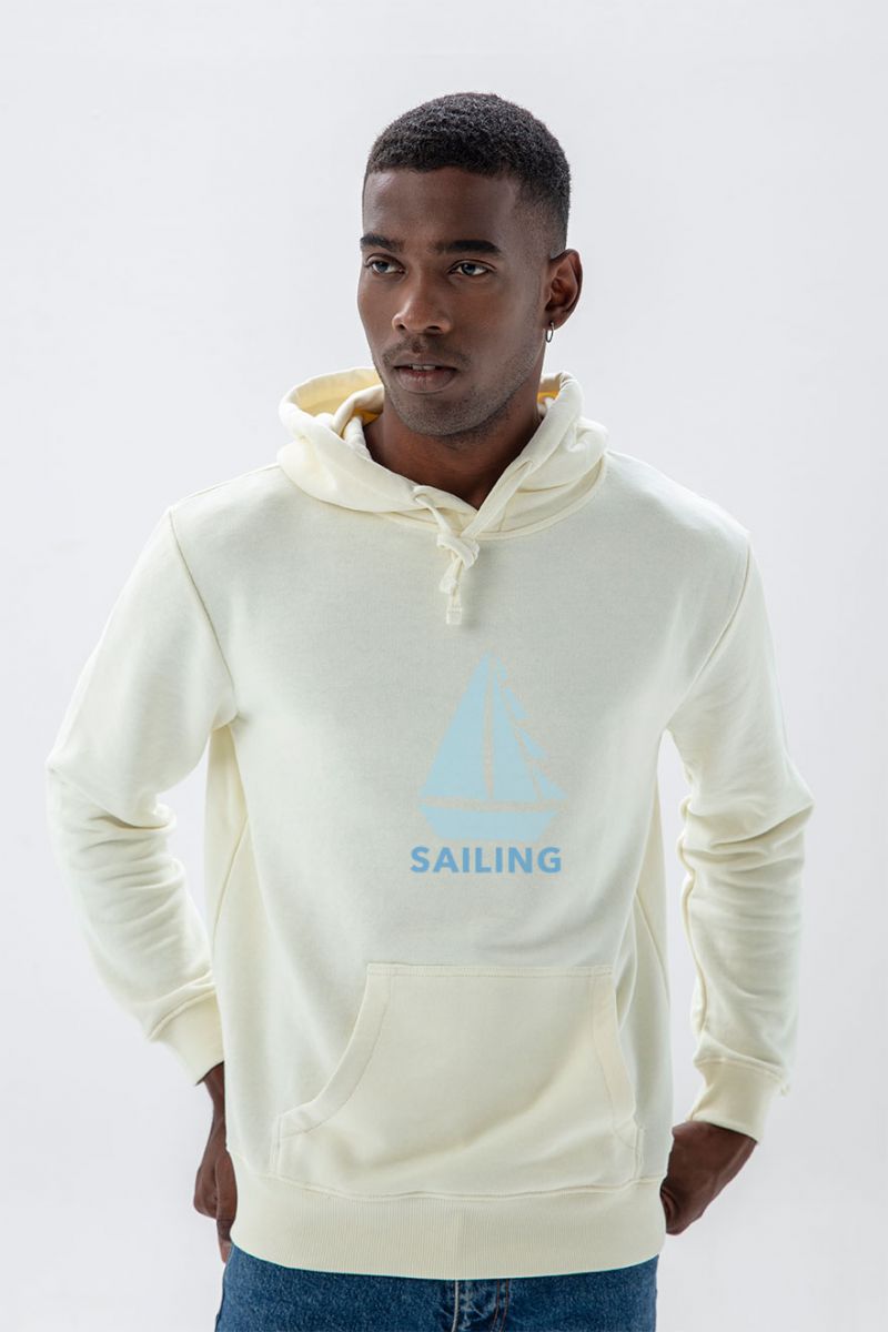 Ecru Premium Cotton Sailing Design Pullover Hoodie