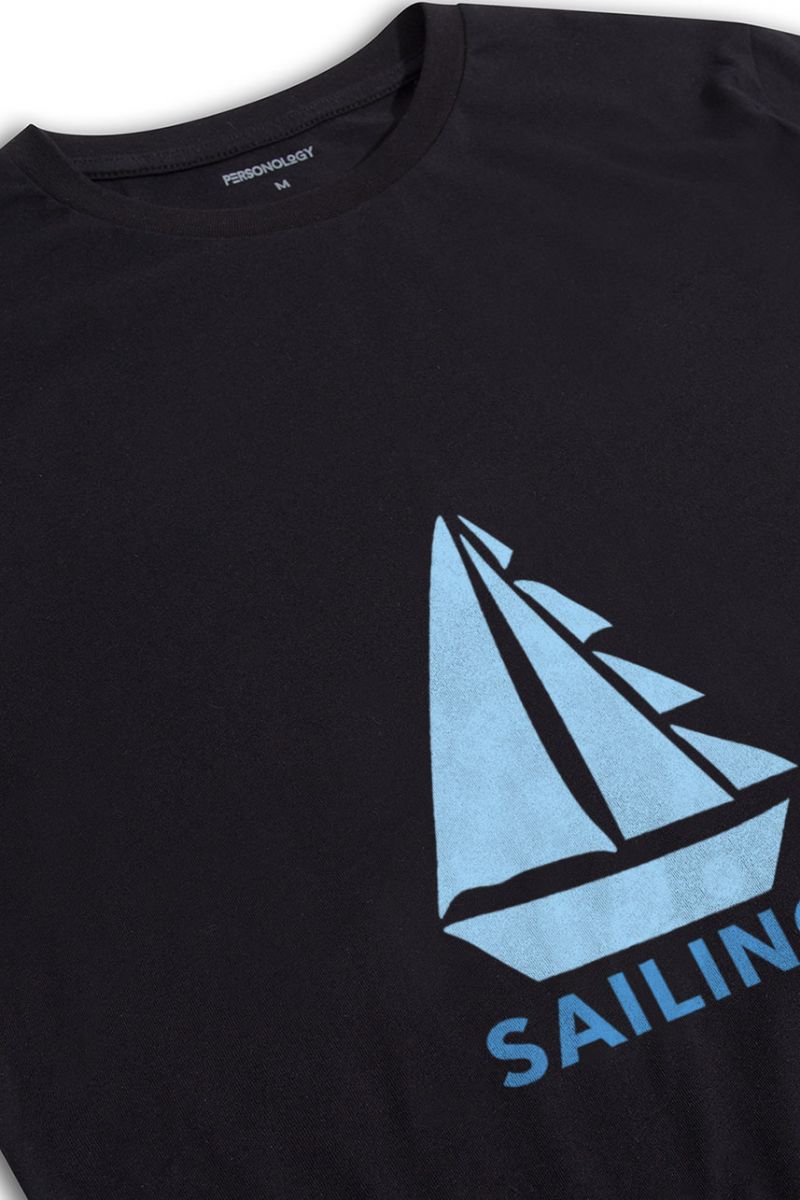 Black Soft Fabric Sailing Design Short Sleeve Tee