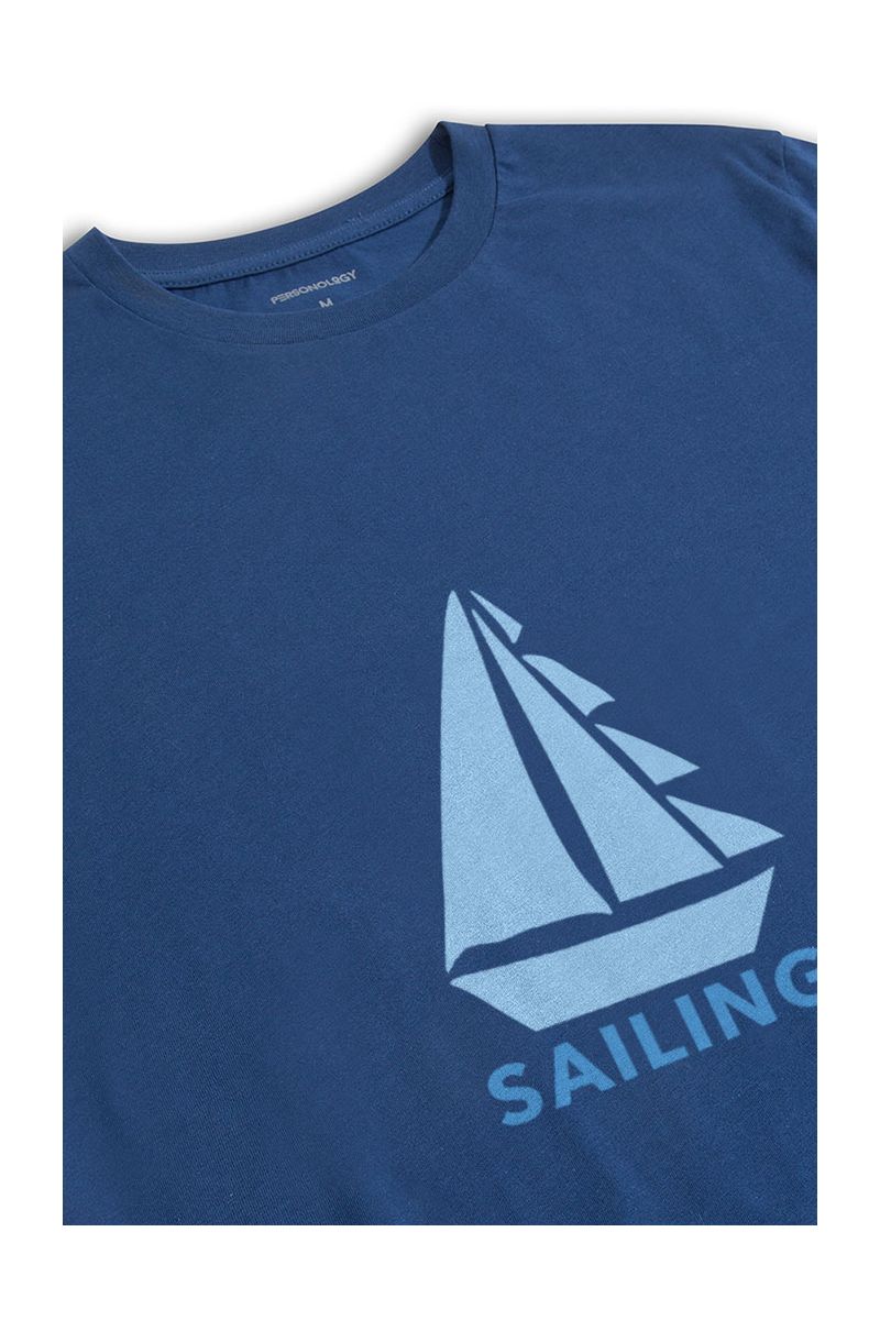 Navy Soft Fabric Sailing Design Short Sleeve Tee