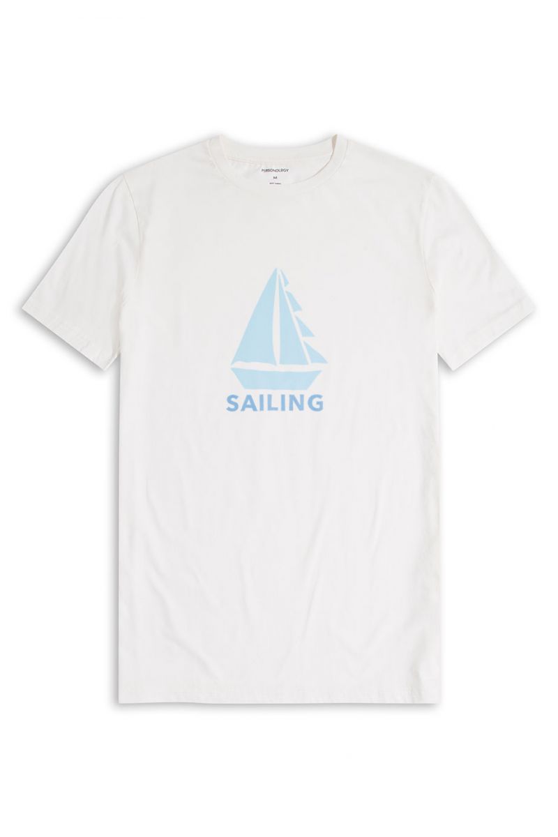 Off White Soft Fabric Sailing Design Short Sleeve Tee