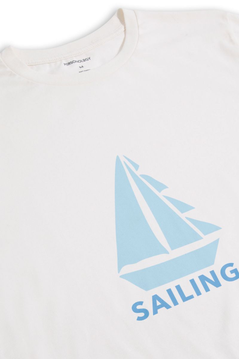 Off White Soft Fabric Sailing Design Short Sleeve Tee