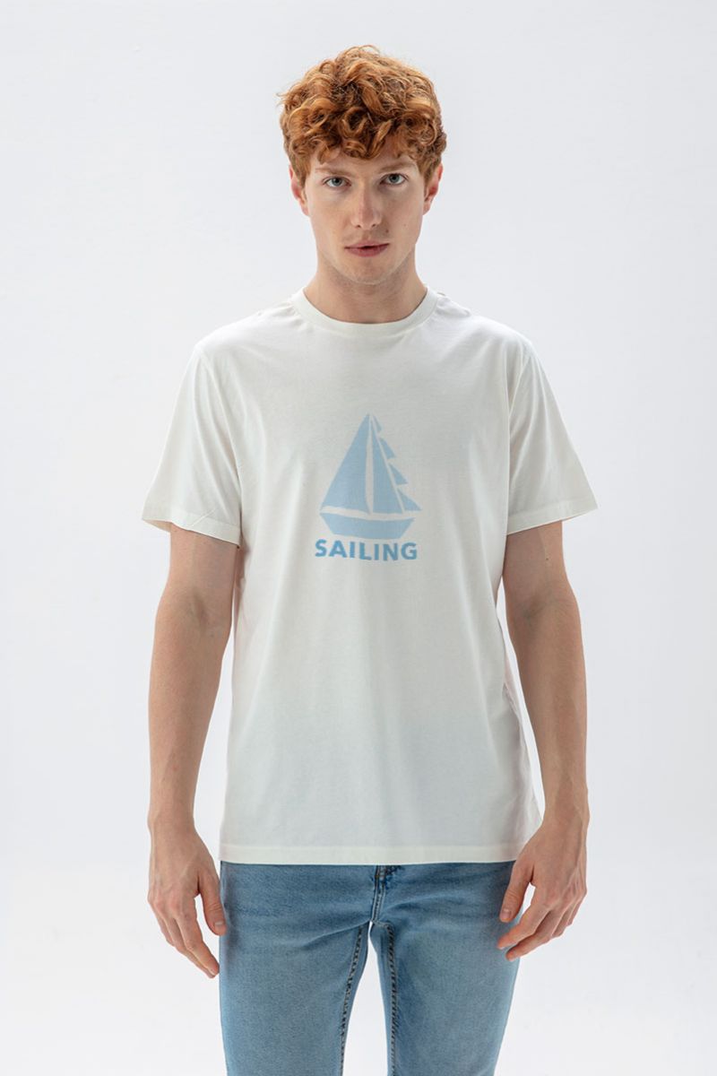 Off White Soft Fabric Sailing Design Short Sleeve Tee