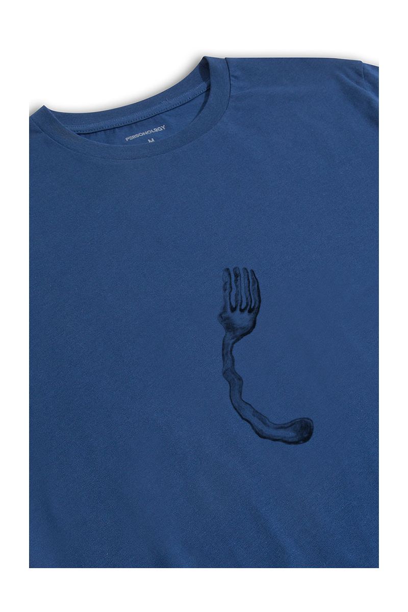 Navy Soft Fabric Silver Fork Design Short Sleeve Tee