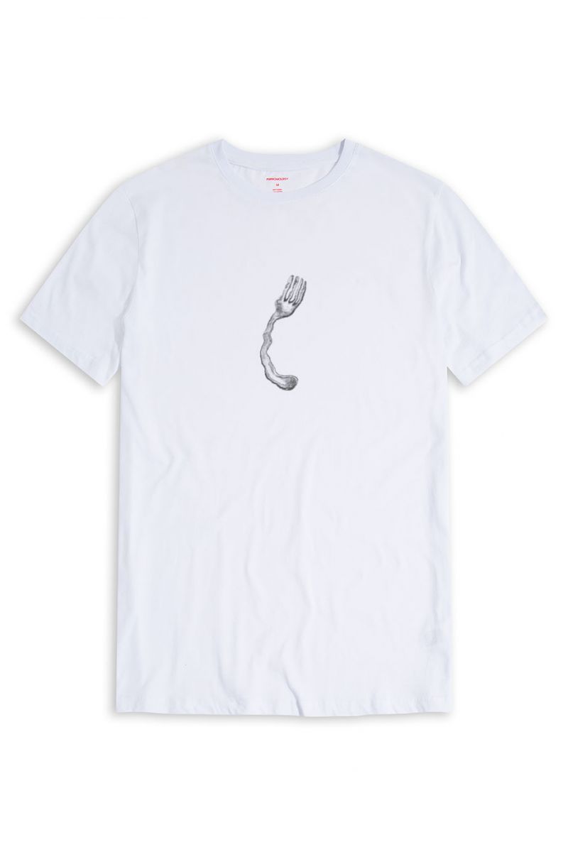 White Soft Fabric Silver Fork Design Short Sleeve Tee