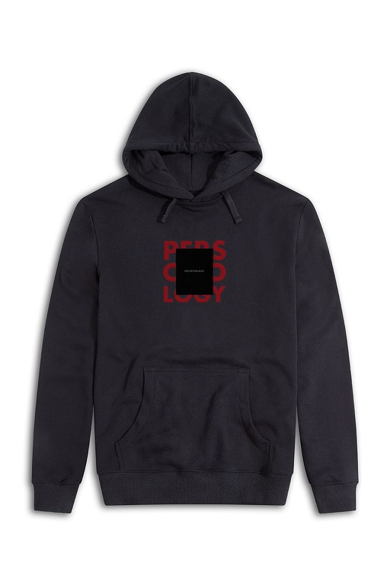 Black Premium Cotton Square Personology Design Pullover Hoodie
