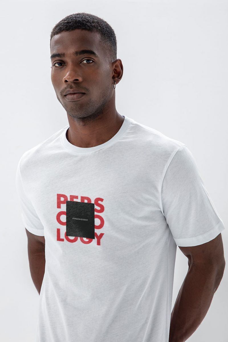 White Soft Fabric Square Personology Design Short Sleeve Tee