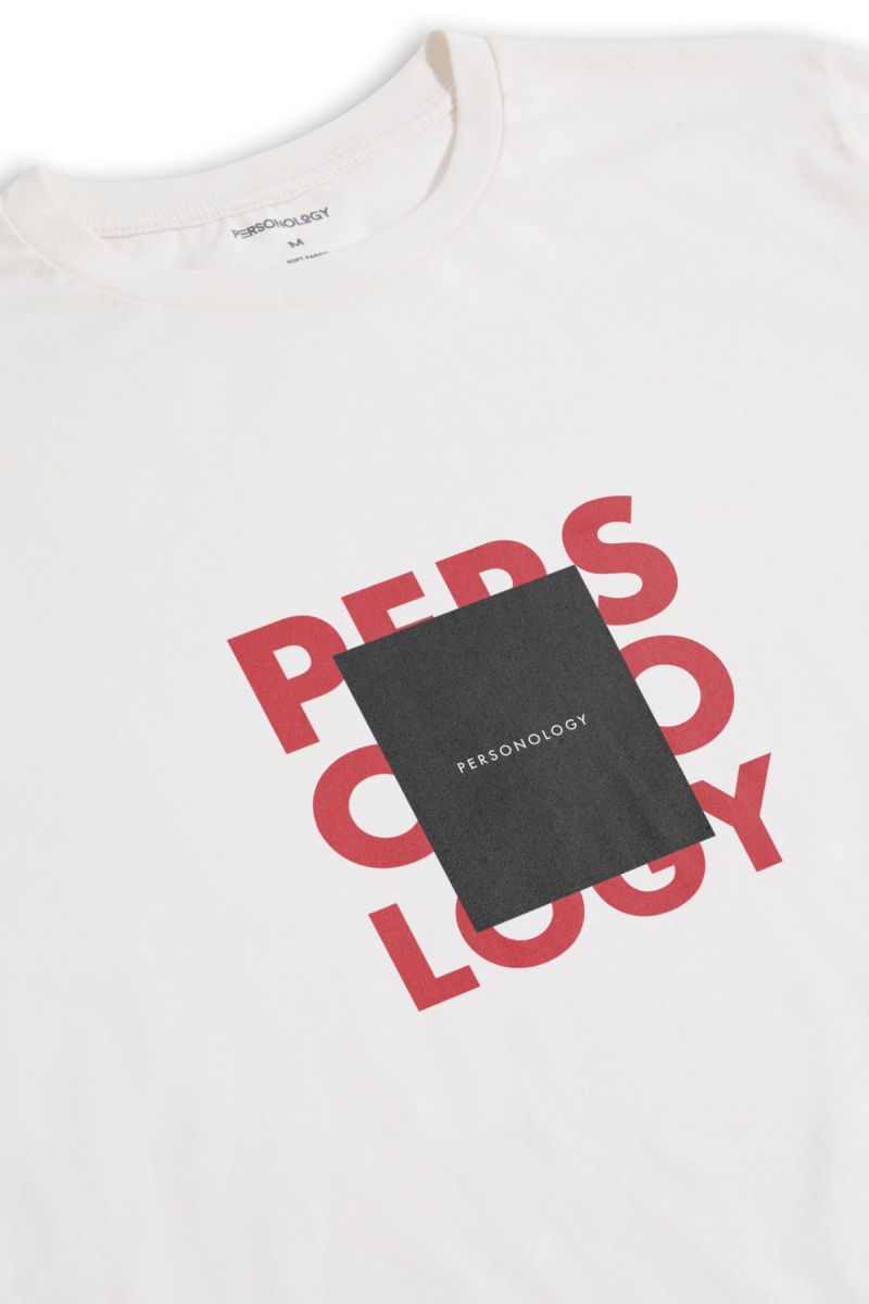 Off White Soft Fabric Square Personology Design Short Sleeve Tee