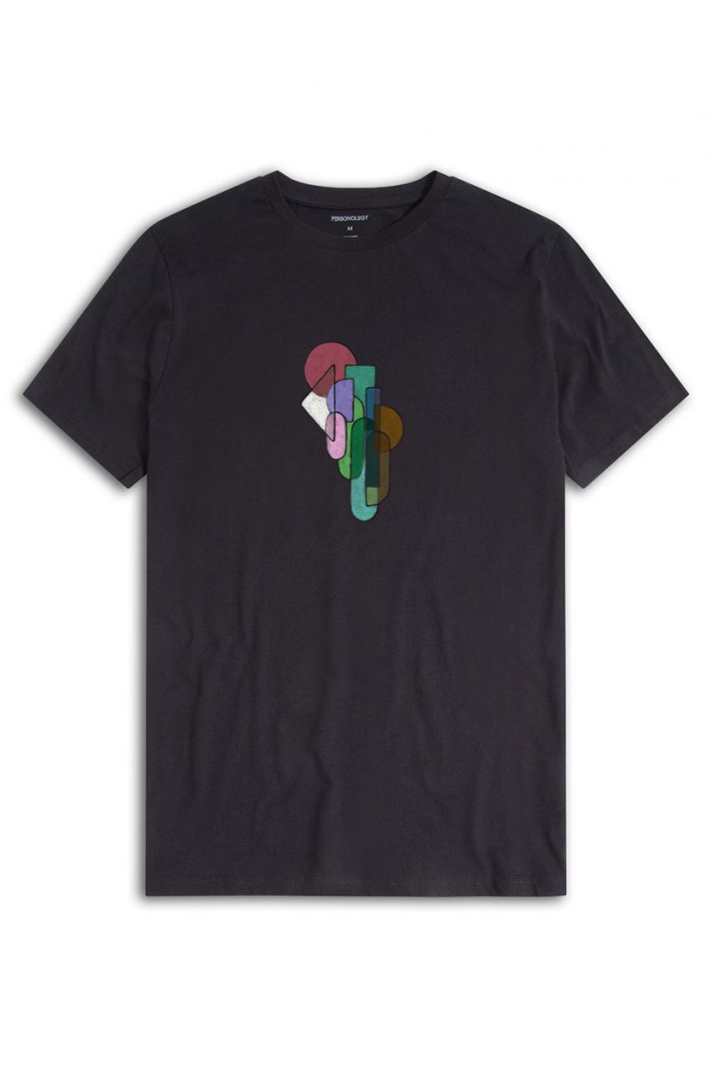 Black Soft Fabric Stained Glass Design Short Sleeve Tee