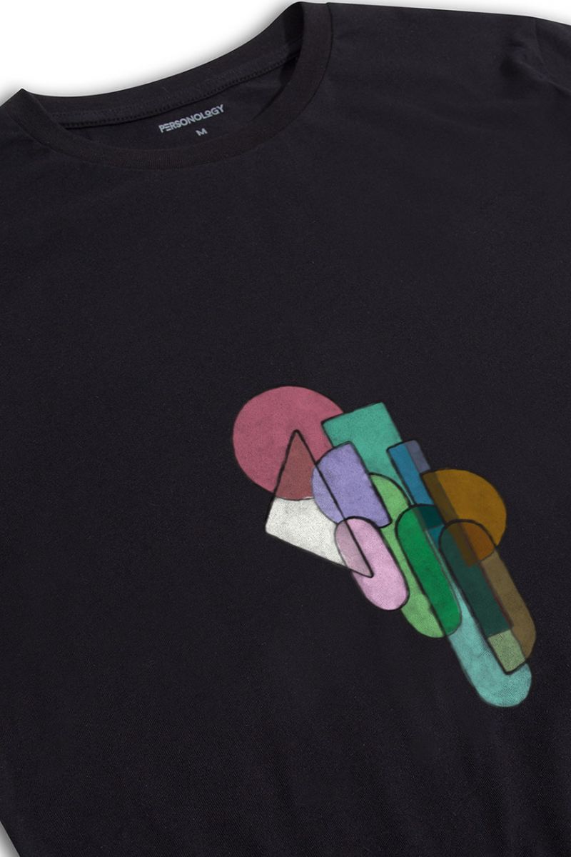 Black Soft Fabric Stained Glass Design Short Sleeve Tee