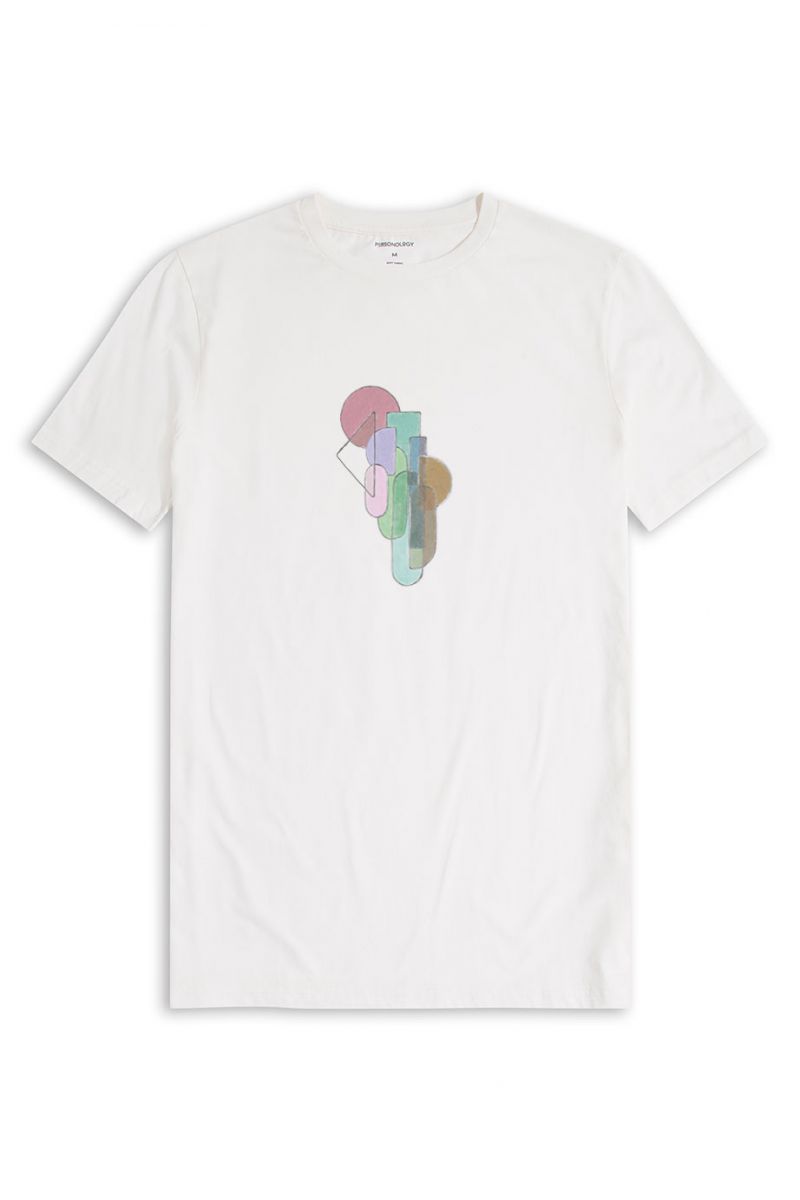 Off White Soft Fabric Stained Glass Design Short Sleeve Tee