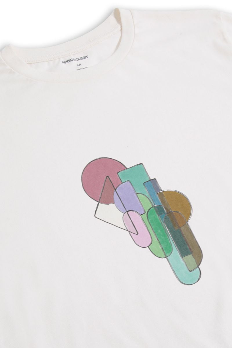 Off White Soft Fabric Stained Glass Design Short Sleeve Tee