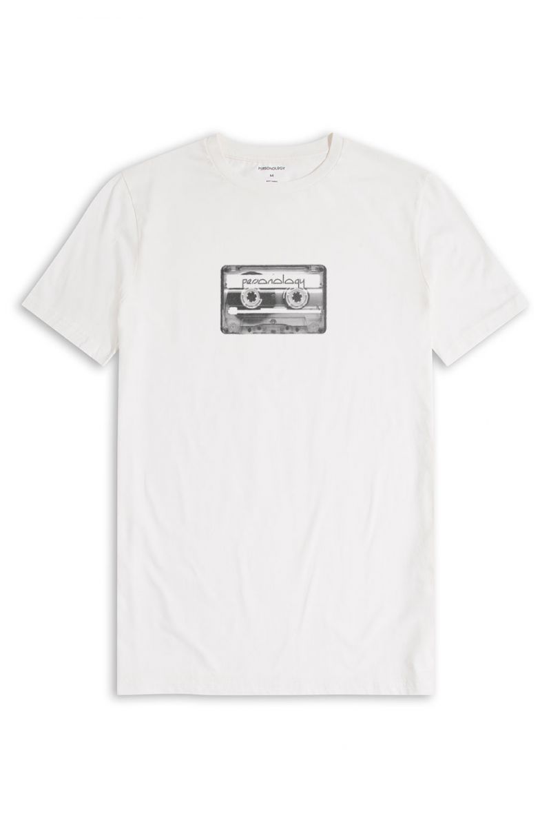Off White Soft Fabric Tape Design Short Sleeve Tee