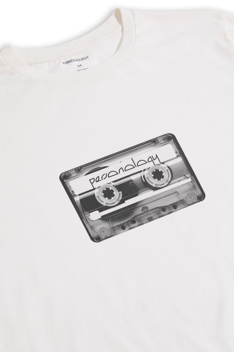 Off White Soft Fabric Tape Design Short Sleeve Tee