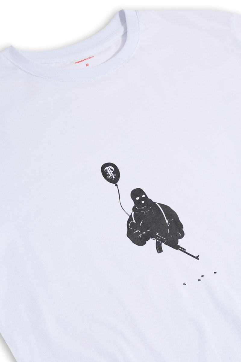 White Soft Fabric Terrorıst Design Short Sleeve Tee