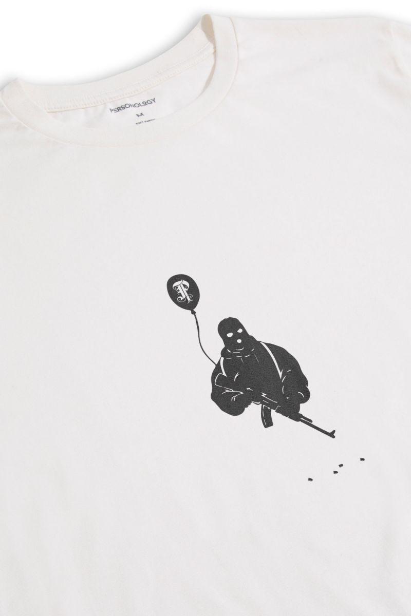 Off White Soft Fabric Terrorıst Design Short Sleeve Tee