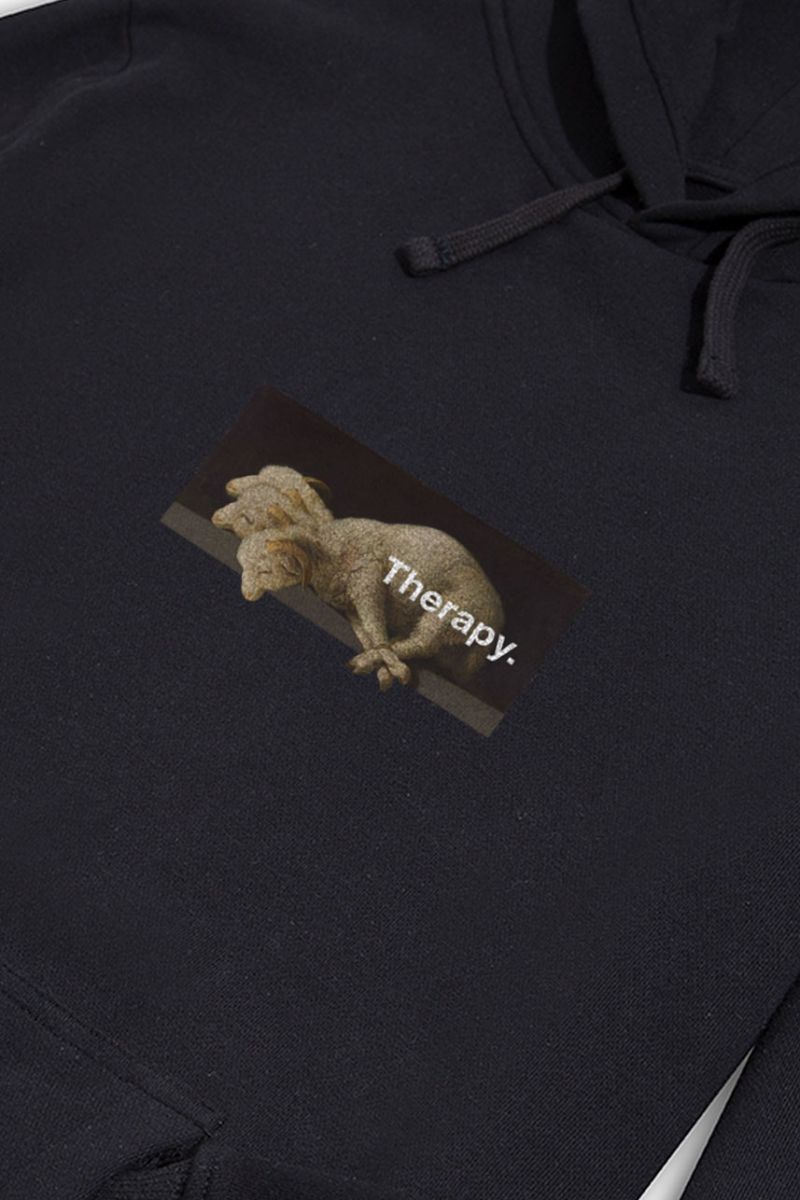 Black Premium Cotton Therapy Design Pullover Hoodie