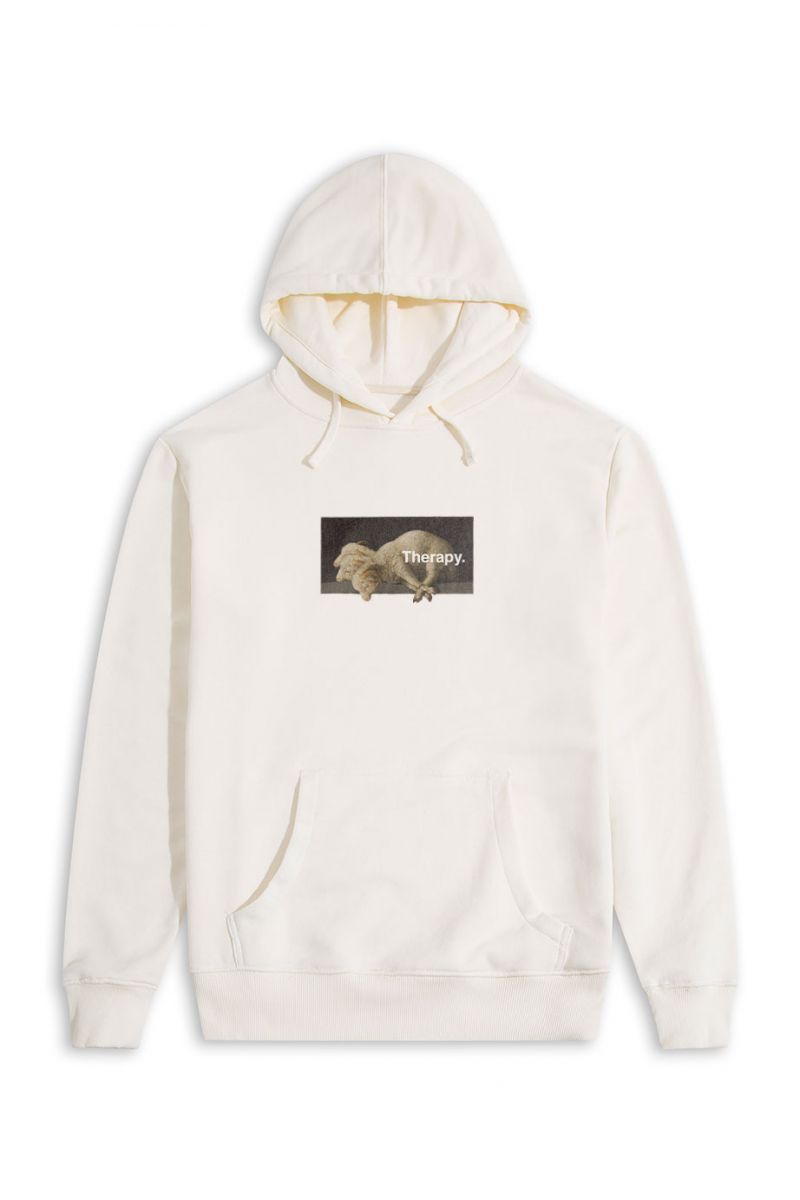 Ecru Premium Cotton Therapy Design Pullover Hoodie