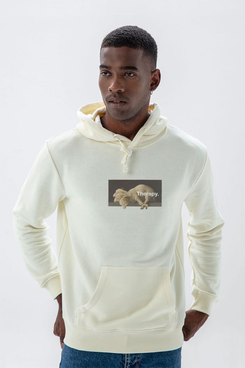 Ecru Premium Cotton Therapy Design Pullover Hoodie