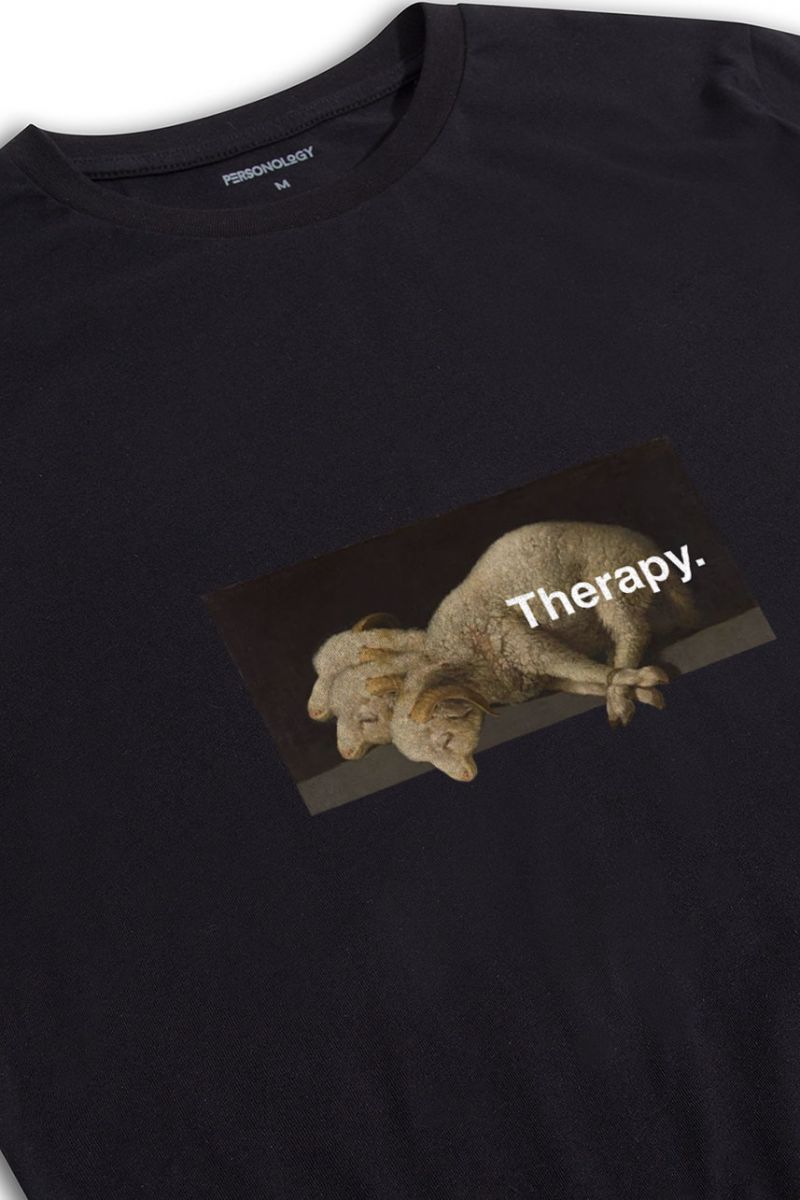 Black Soft Fabric Therapy Design Short Sleeve Tee