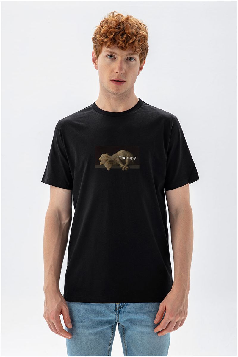 Black Soft Fabric Therapy Design Short Sleeve Tee