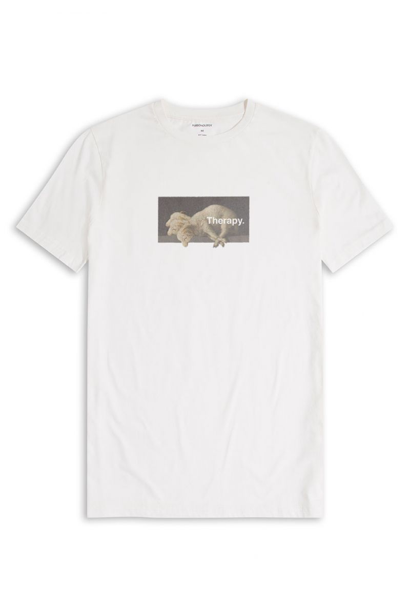 Off White Soft Fabric Therapy Design Short Sleeve Tee