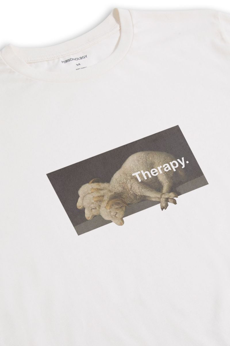 Off White Soft Fabric Therapy Design Short Sleeve Tee