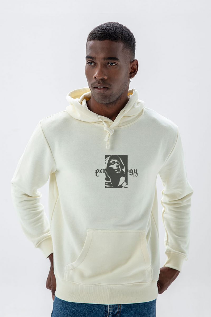 Ecru Premium Cotton Virgin Mary Design Pullover Hoodie