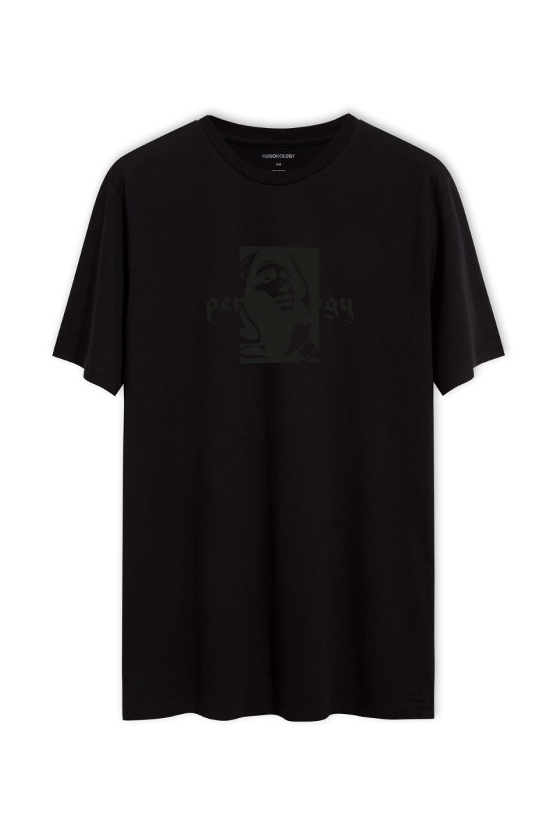 Black Soft Fabric Virgin Mary Design Short Sleeve Tee