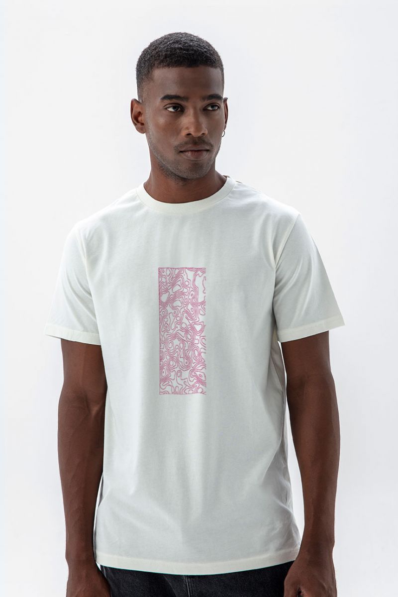 Off White Soft Fabric Wave Design Short Sleeve Tee