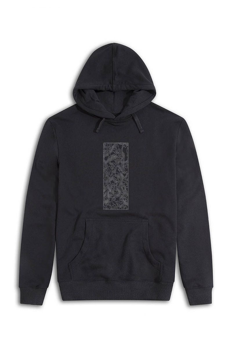 Black Premium Cotton Wave Design Pullover Hoodie