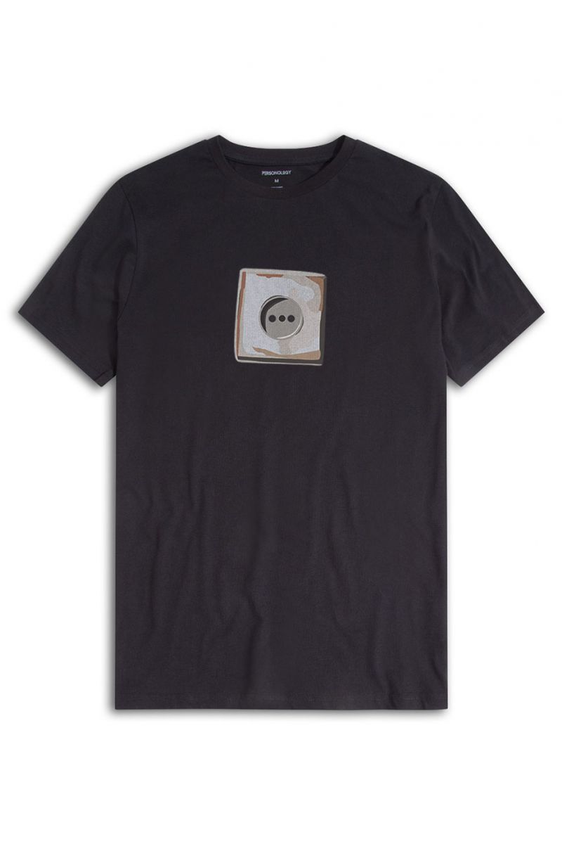 Black Soft Fabric Connection Design Short Sleeve Tee