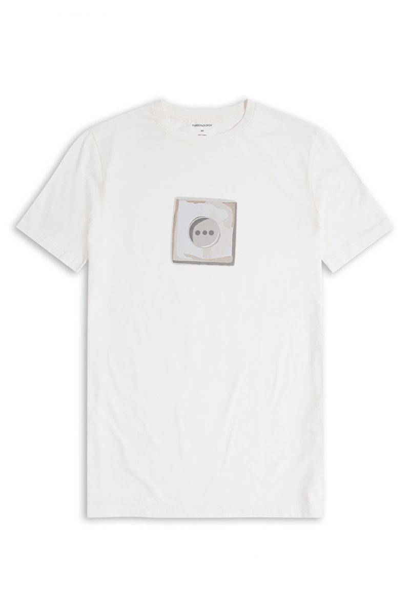 Off White Soft Fabric Connection Design Short Sleeve Tee