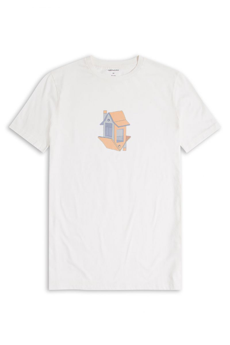 Off White Soft Fabric The Land Design Short Sleeve Tee