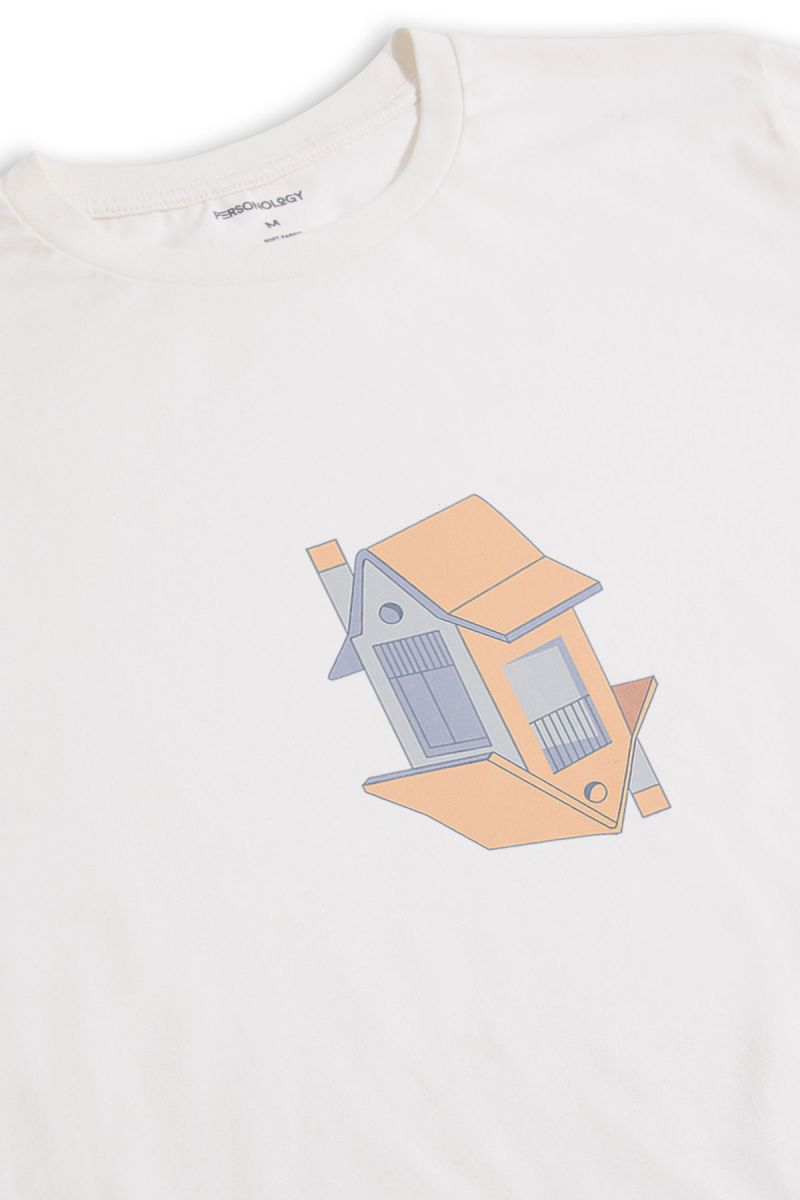 Off White Soft Fabric The Land Design Short Sleeve Tee
