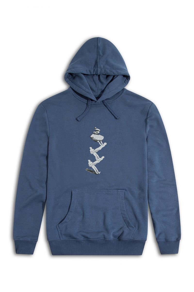 Navy Premium Cotton Zig Zag Stone Stand Design Pullover Hoodie