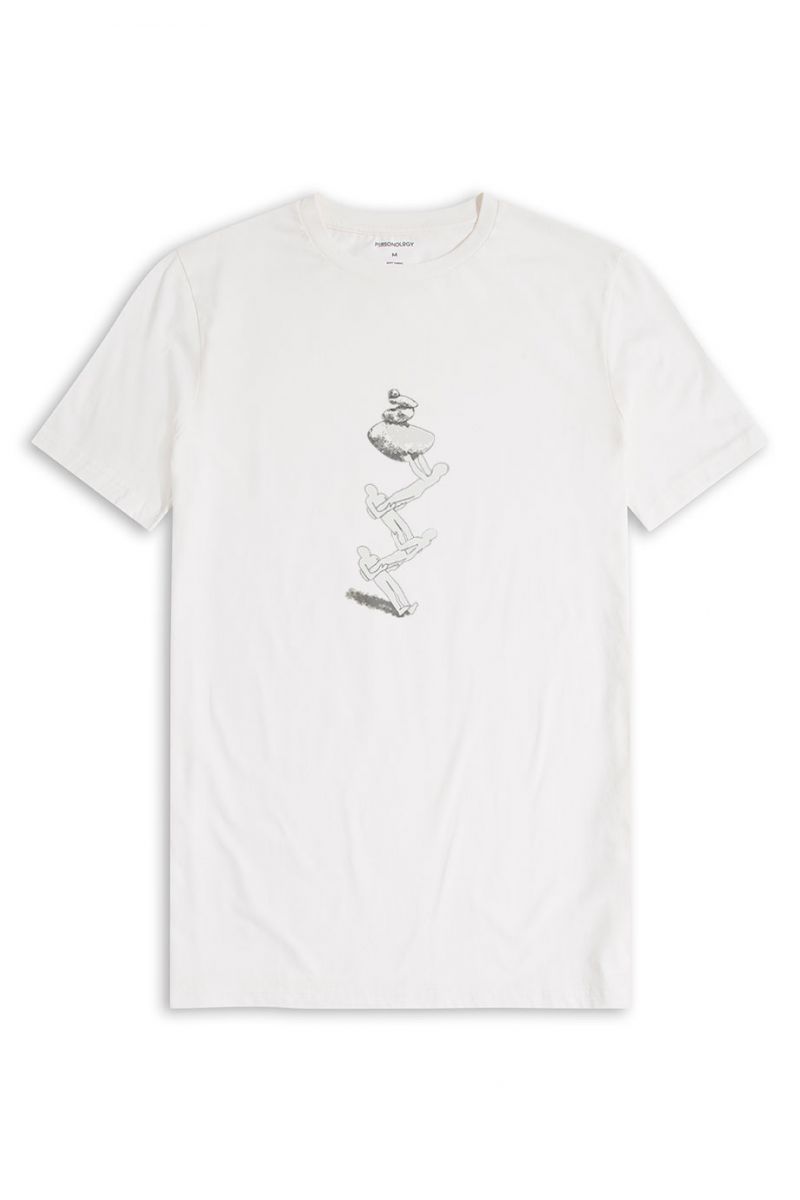 Off White Soft Fabric Zig Zag Stone Stand Design Short Sleeve Tee