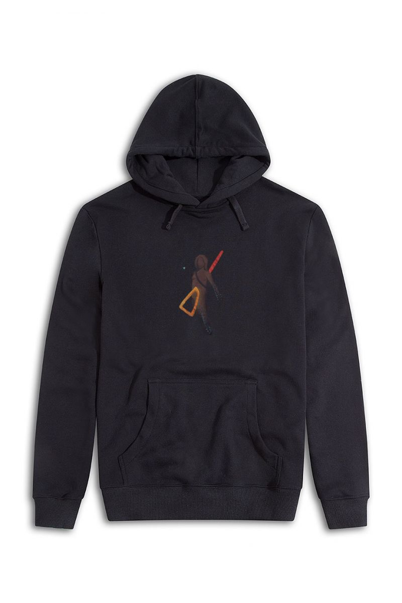 Black Premium Cotton Sonar Design Pullover Hoodie