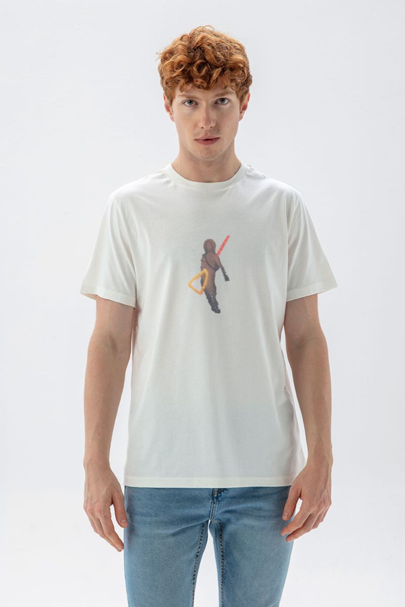 Off White Soft Fabric Sonar Design Short Sleeve Tee