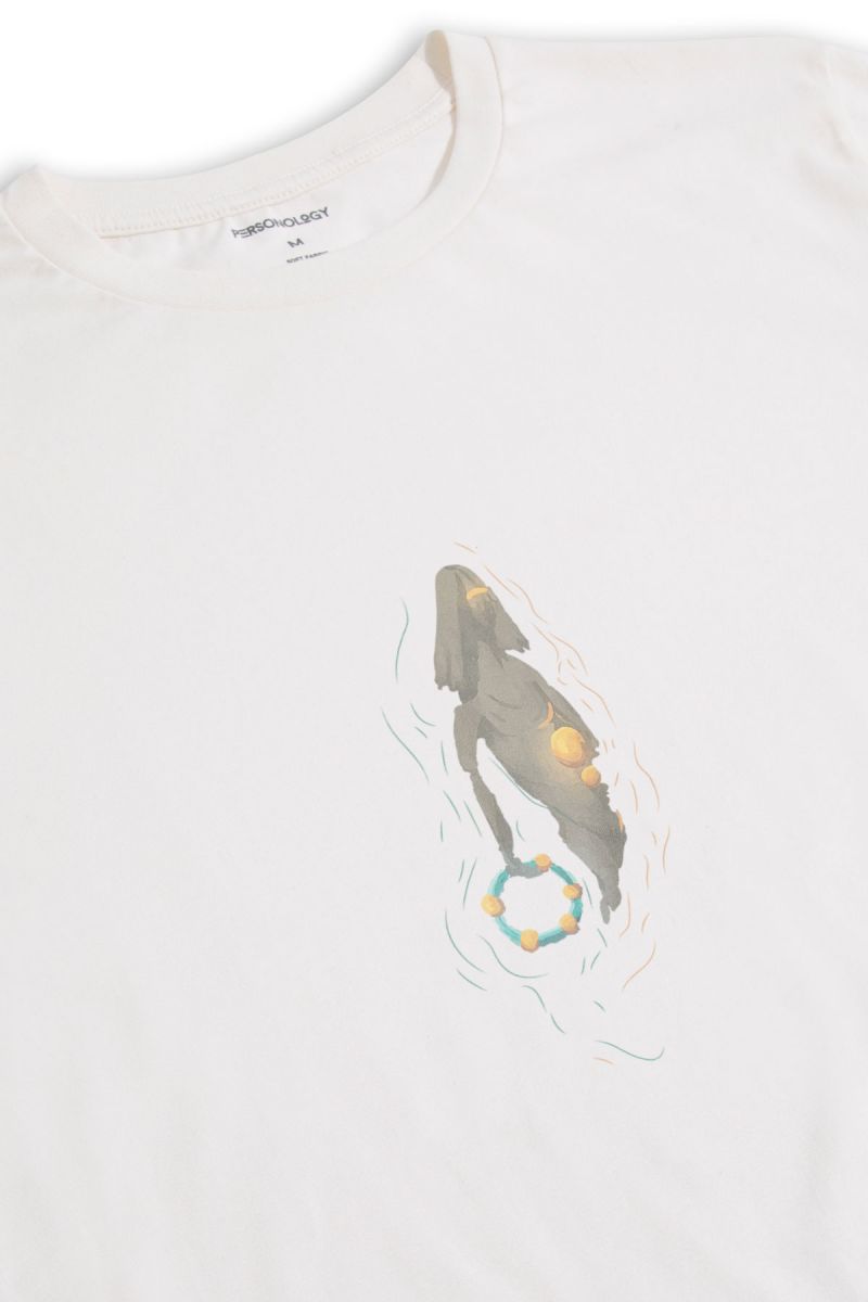 Off White Soft Fabric Jung Design Short Sleeve Tee