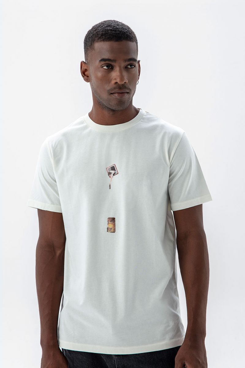 Off White Soft Fabric Drewol Design Short Sleeve Tee