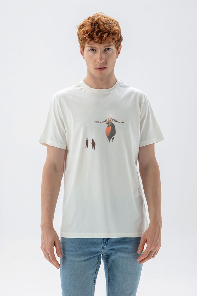 Off White Soft Fabric Shield Maiden Design Short Sleeve Tee