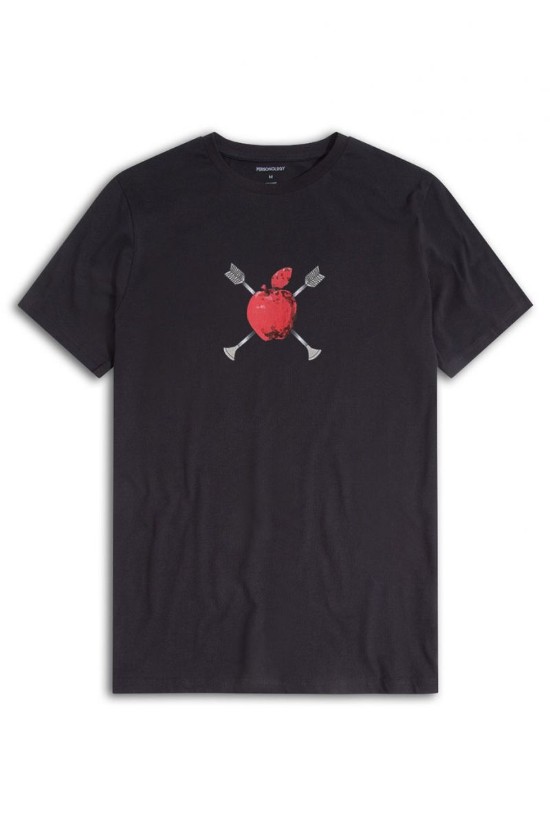 Black Soft Fabric Apple Design Short Sleeve Tee